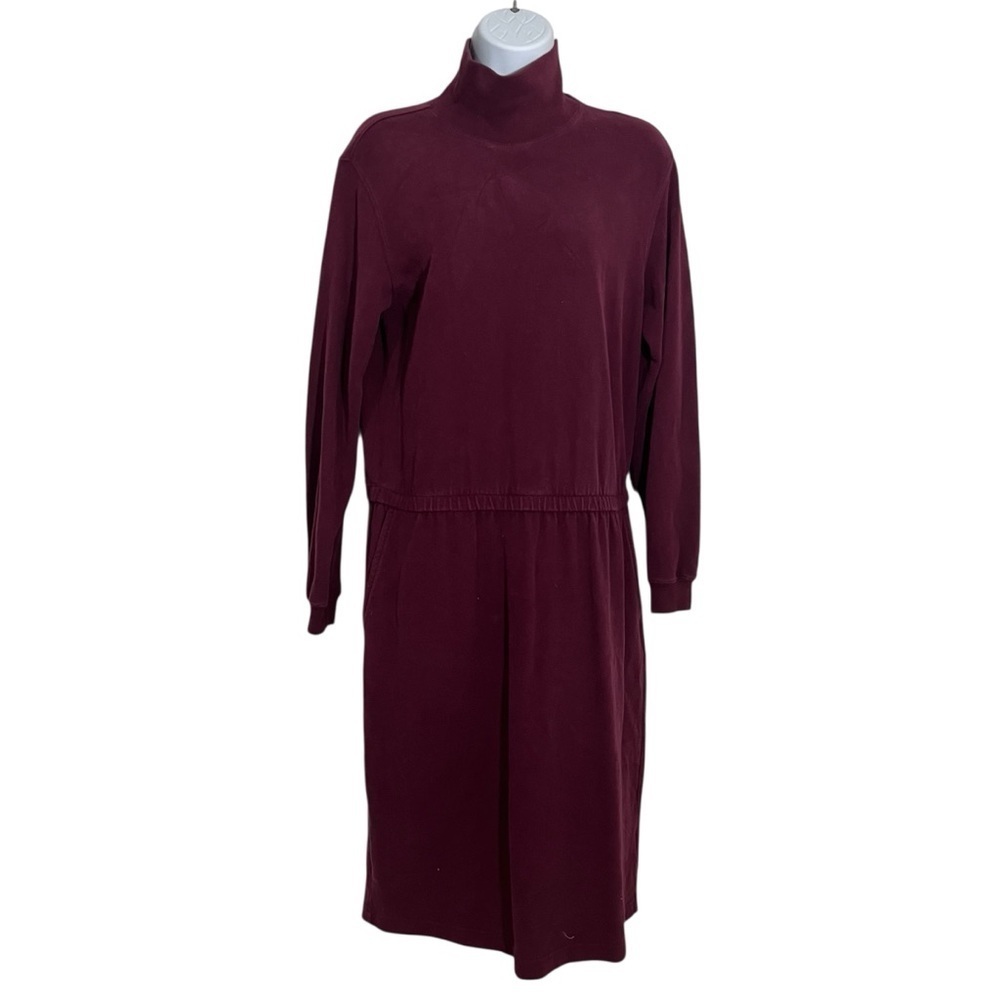Vintage Lands End Burgandy Turtle Neck Dress Size Small Long Sleeve 100% Cotton